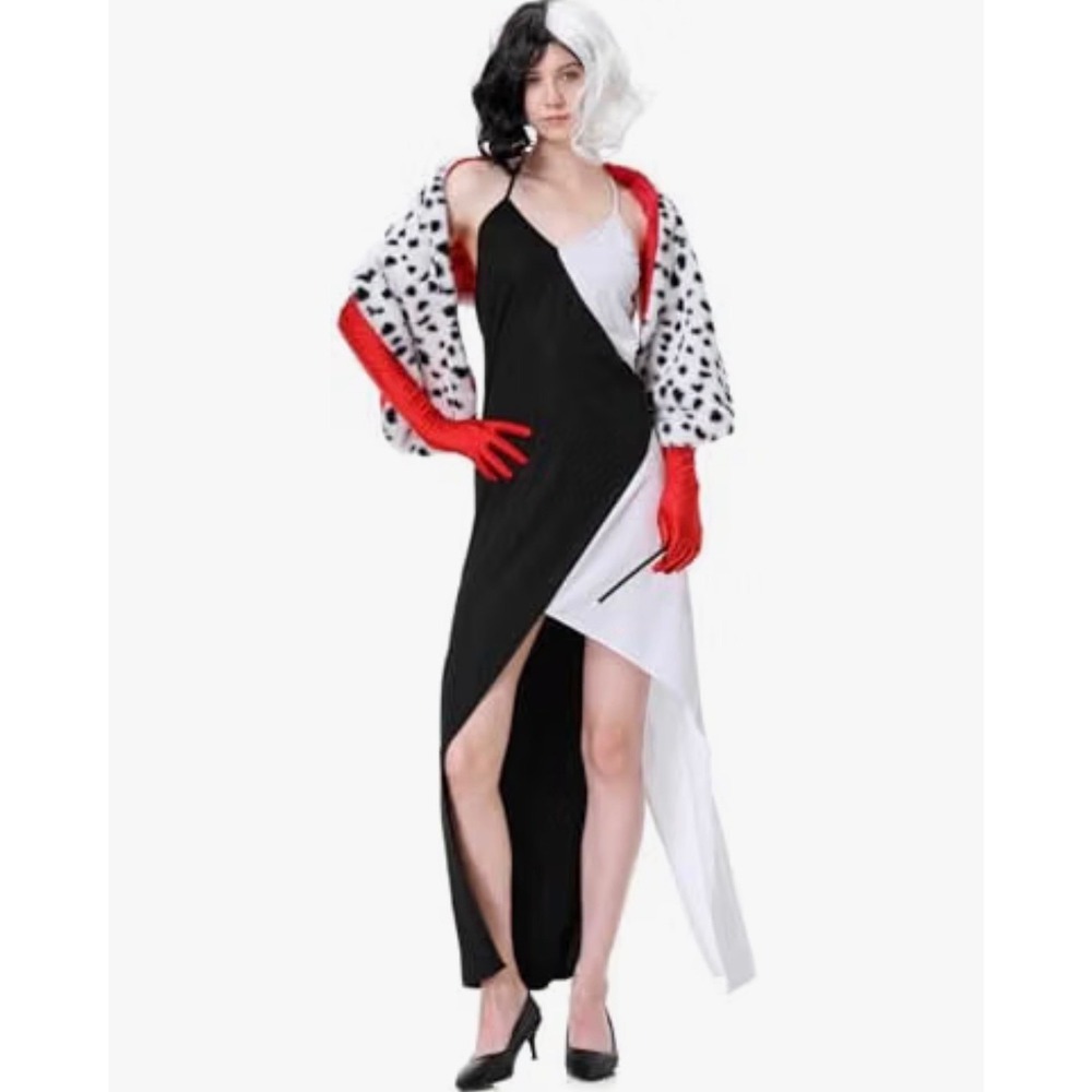 NWT Cruela devil GRAJTCIN Women's Black and White Witch Dress w/ accessories S